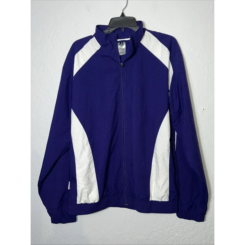 Vintage‎ Russel Men's Medium Full Zip Windbreaker. Purple & White ✅